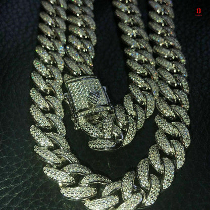 TRI-TONE GOLD Mens Cuban Miami Link 12mm Chain 925 Silver 40-60ct Man Made Diamonds 18-30inch