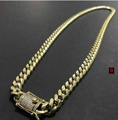 (10MM) 14K-18K Gold Plated Stainless Steel Cuban Link Chain CZ Diamond Lock 8-14MM