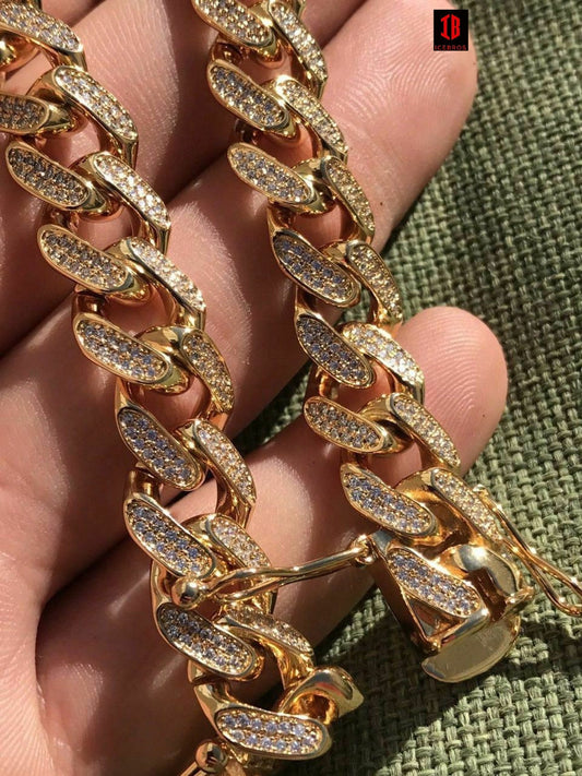 Mens Curb Cuban Miami Link 8.5inch Bracelet 18k Gold Plated 12mm *6ct Man Diamonds*