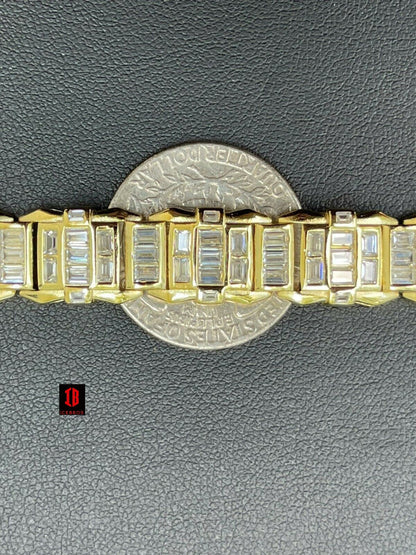 Mens Custom 14K Gold Vermeil Real 925 Silver Bracelet Iced Baguette Diamond Out