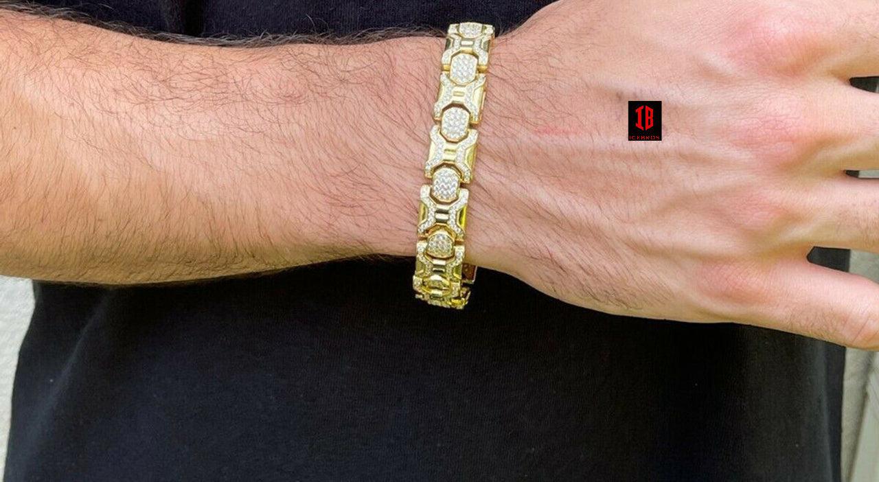 Men’s Custom Real Solid 925 Sterling Silver Bracelet Iced Diamond 13.5mm Hip Hop