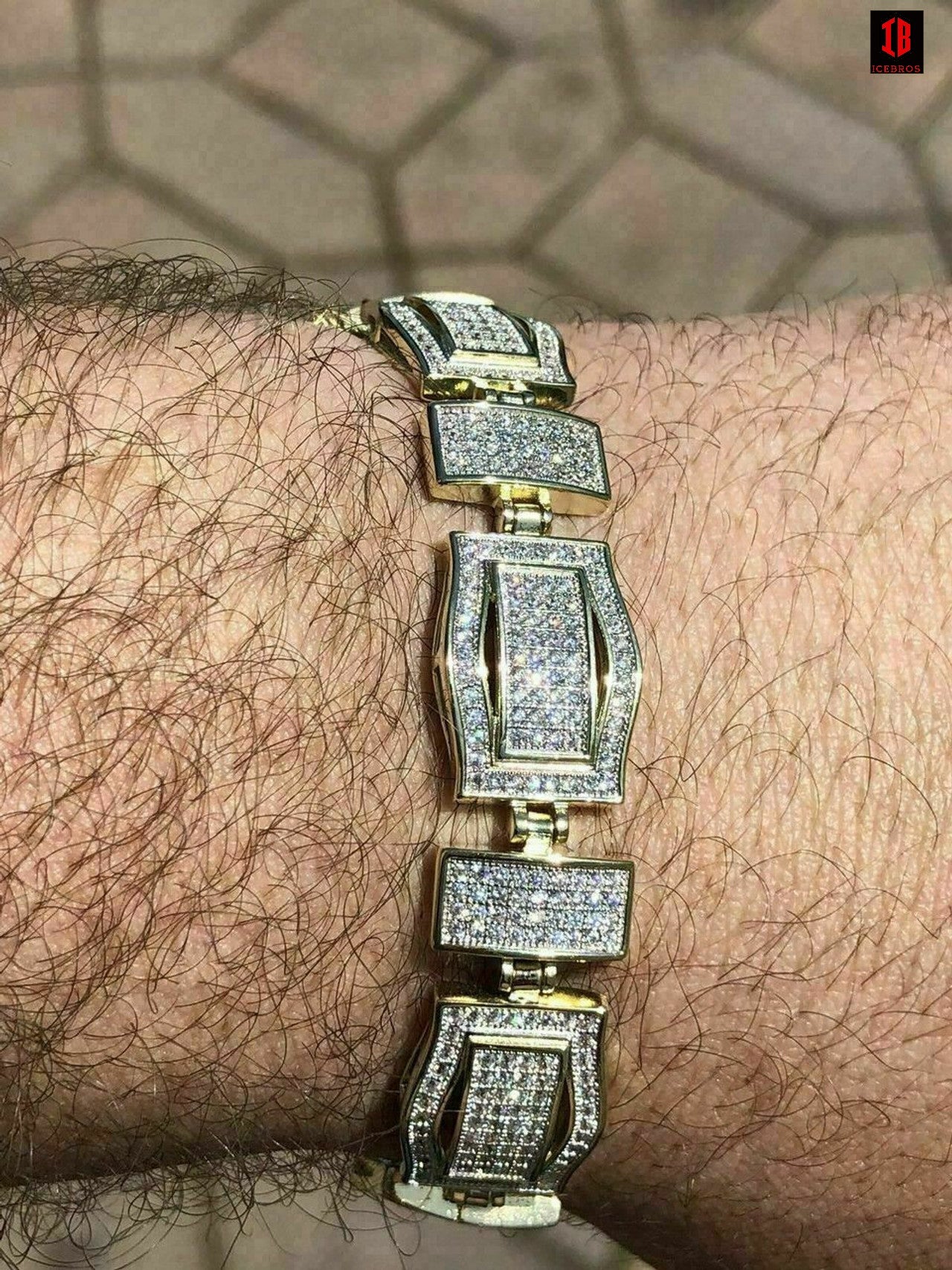 Mens Custom Bracelet 14k Yellow Gold Over Solid 925 Silver 10ct Manmade Diamonds