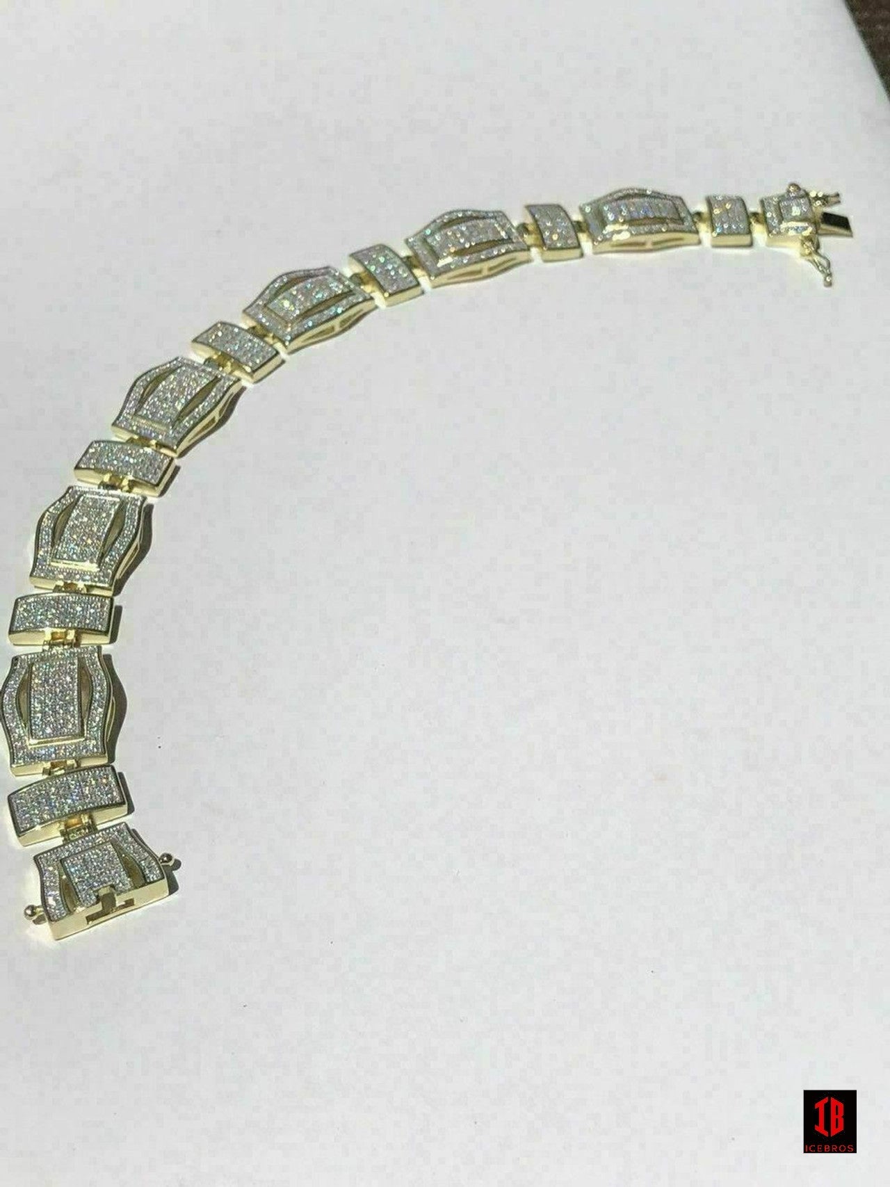 Mens Custom Bracelet 14k Yellow Gold Over Solid 925 Silver 10ct Manmade Diamonds