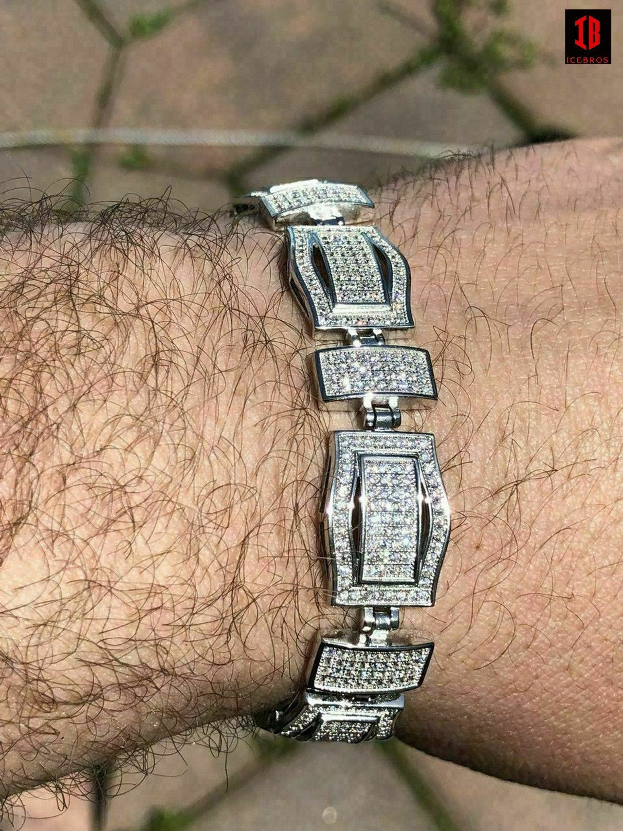 Mens Custom Bracelet WHITE GOLD Gold Over Solid 925 Silver 10ct Manmade Diamonds