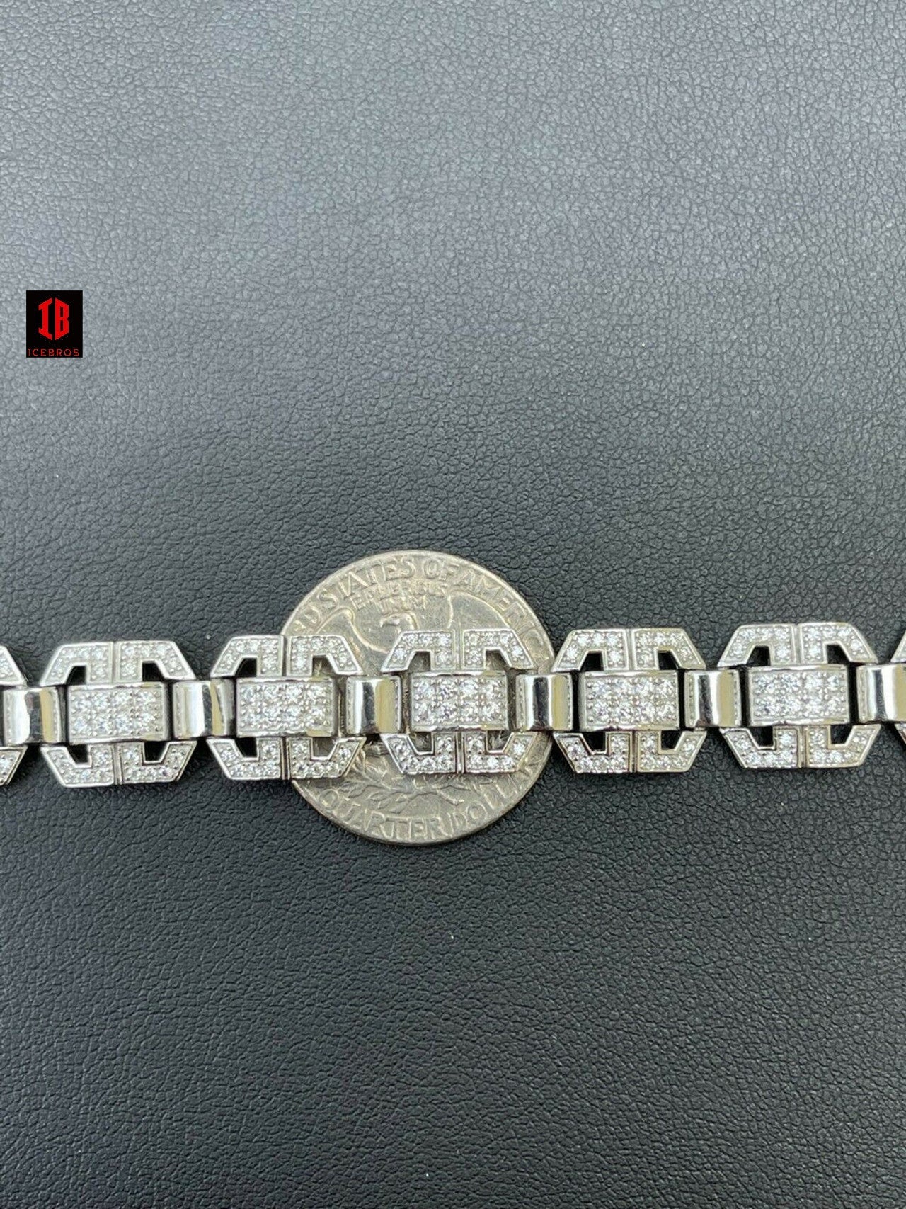Men’s Custom Square Link White Gold Vermeil Real 925 Sterling Silver Bracelet Iced
