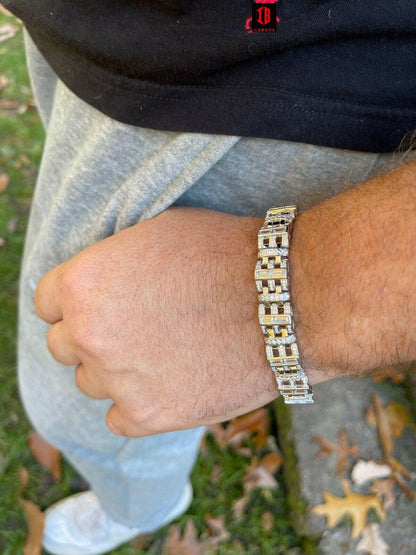 Mens Custom Link Bracelet Real WHITE Gold Vermeil Silver Iced Baguette Out Diamond