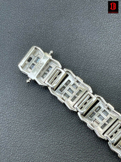 Mens Custom 14K Gold Vermeil Real 925 Silver Bracelet Iced Baguette Diamond Out