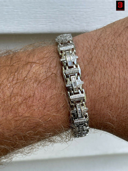 Men’s Custom Link Real 925 Sterling Silver Bracelet Iced Baguette Out Hip Hop