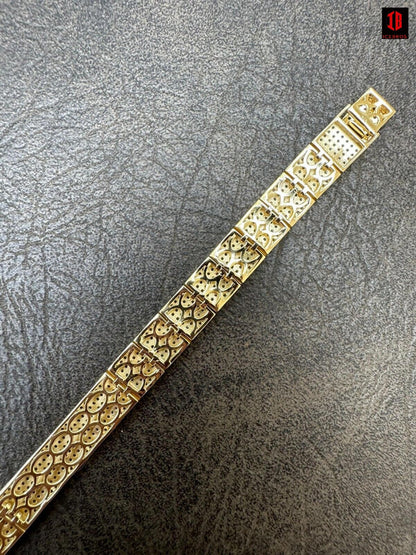 YELLOW GOLD Mens Custom Made ICY Hip Hop Bracelet 14k Gold Plated 925 Sterling Silver CZ