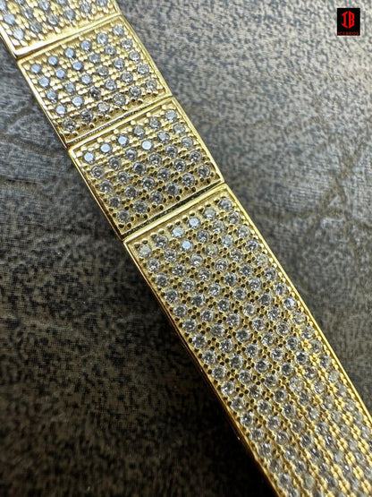 YELLOW GOLD Mens Custom Made ICY Hip Hop Bracelet 14k Gold Plated 925 Sterling Silver CZ