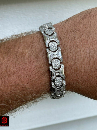 Men’s Custom Real Solid 925 Sterling Silver Bracelet Iced Diamond 13.5mm Hip Hop