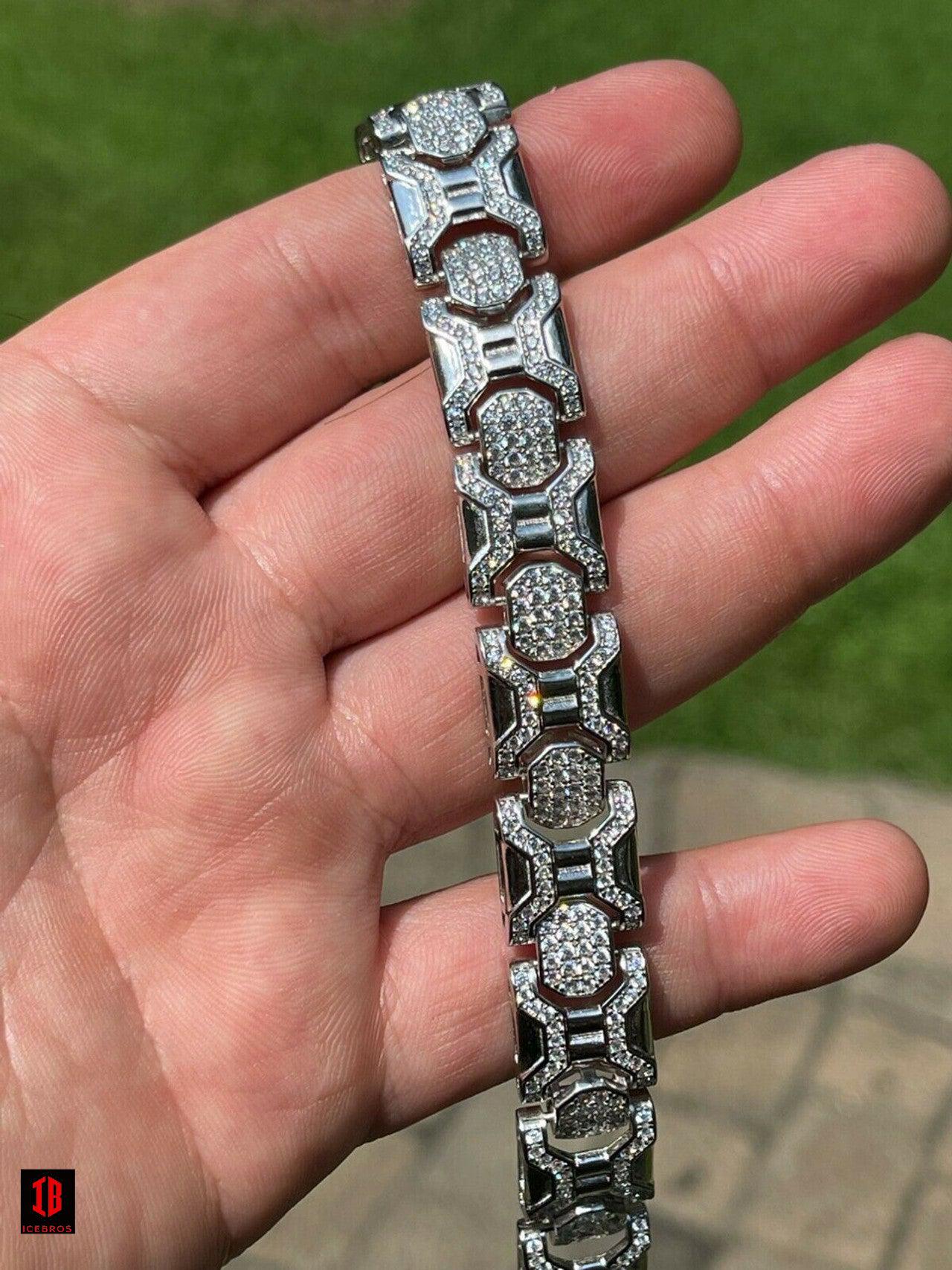 Men’s Custom Real Solid 925 Sterling Silver Bracelet Iced Diamond 13.5mm Hip Hop