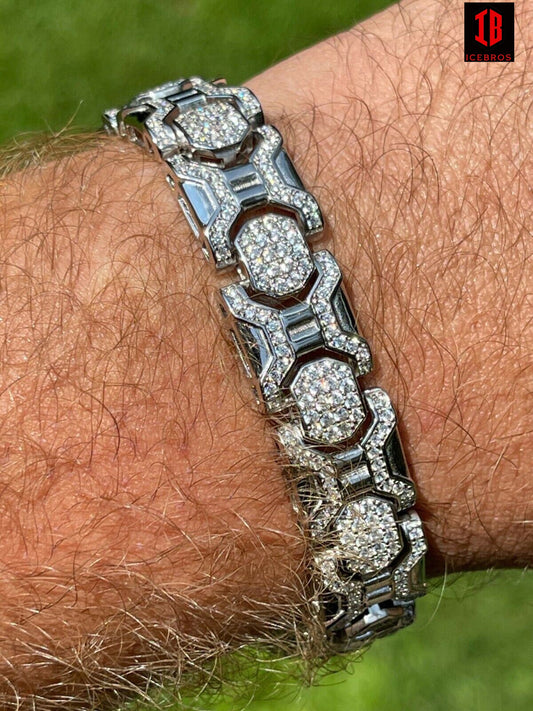 Men’s Custom Real Solid 925 Sterling Silver Bracelet Iced Diamond 13.5mm Hip Hop