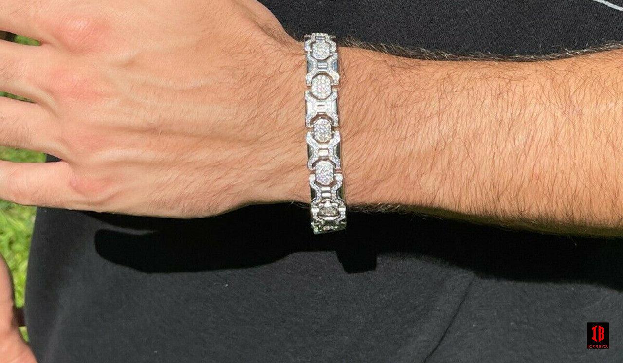 Men’s Custom Real Solid 925 Sterling Silver Bracelet Iced Diamond 13.5mm Hip Hop