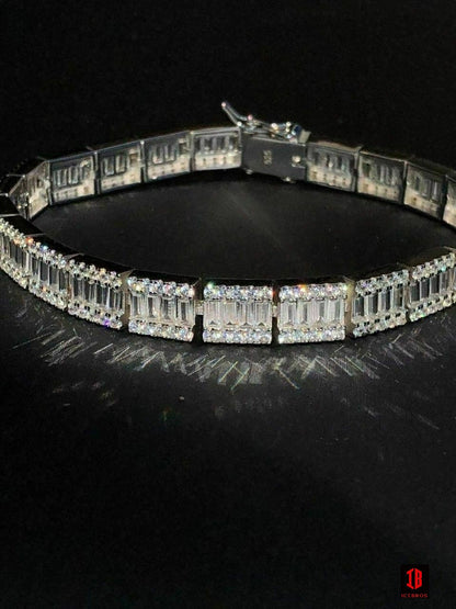 Mens Diamond Baguette Tennis Bracelet Solid 925 Sterling Silver 8mm Hip Hop ICY