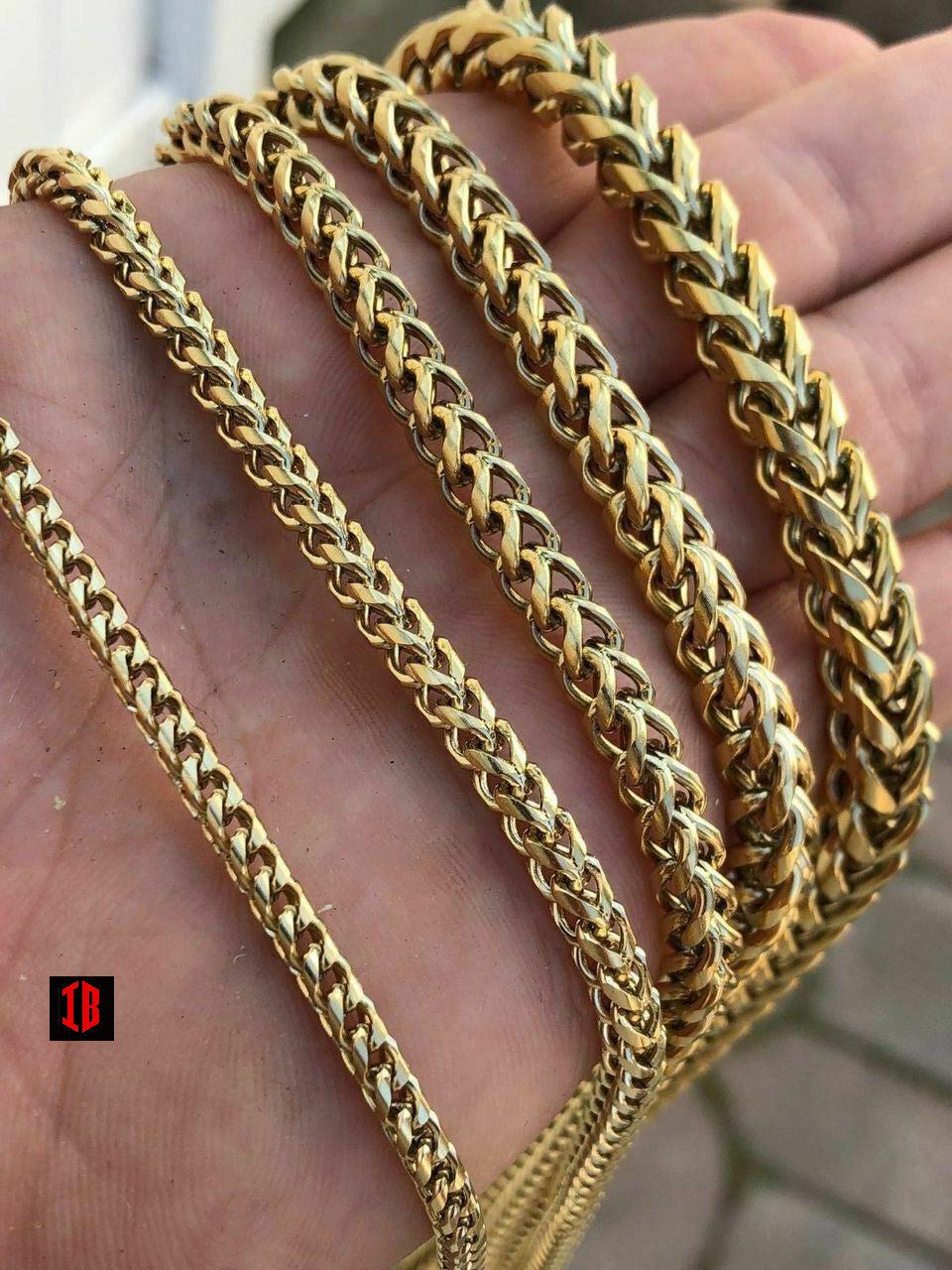 14K YELLOW GOLD Men's Franco Chain 14k Gold Plated Stainless Steel BEST QUALITY! 3-8mm HEAVY!