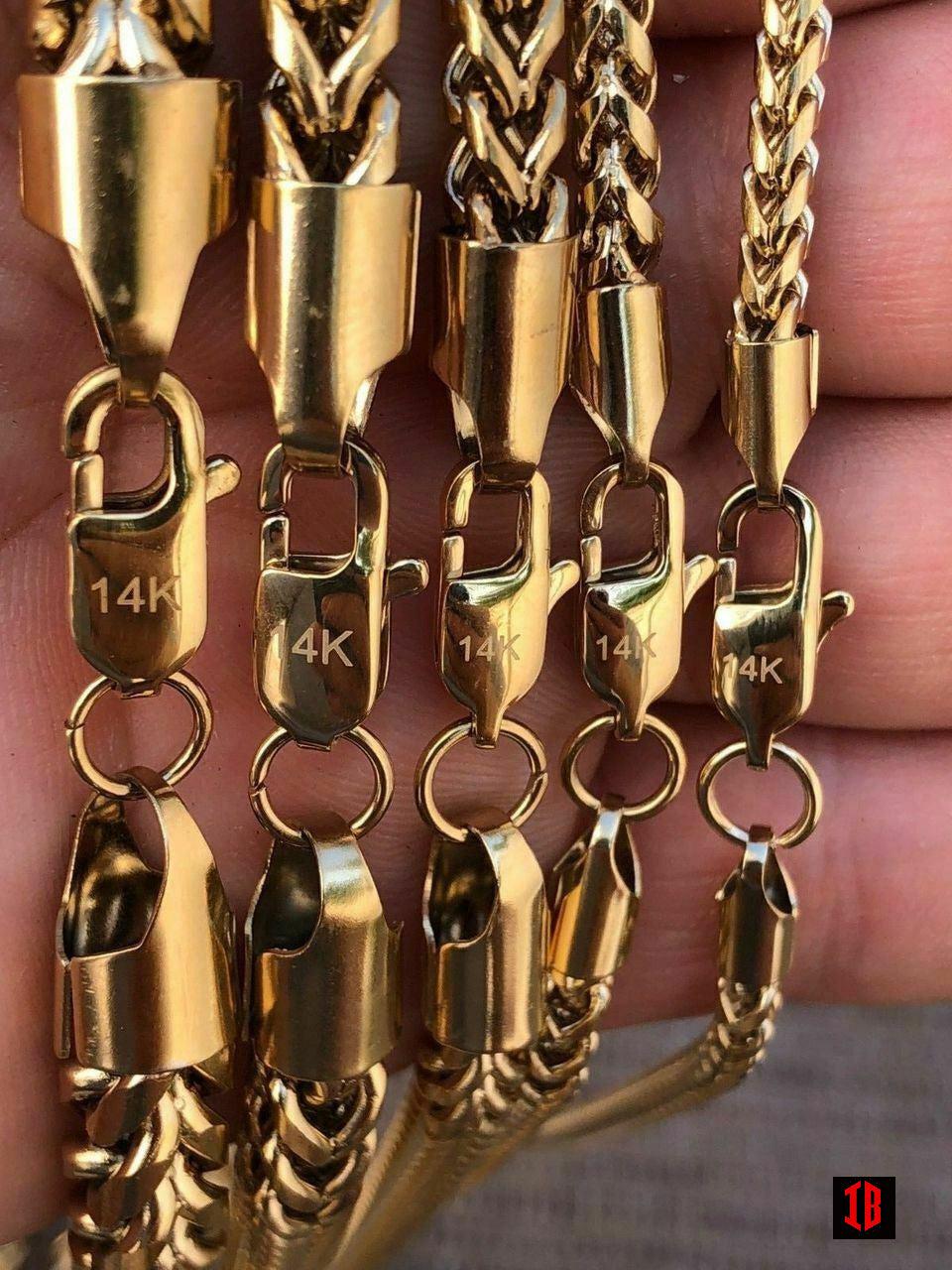 14K YELLOW GOLD Men's Franco Chain 14k Gold Plated Stainless Steel BEST QUALITY! 3-8mm HEAVY!