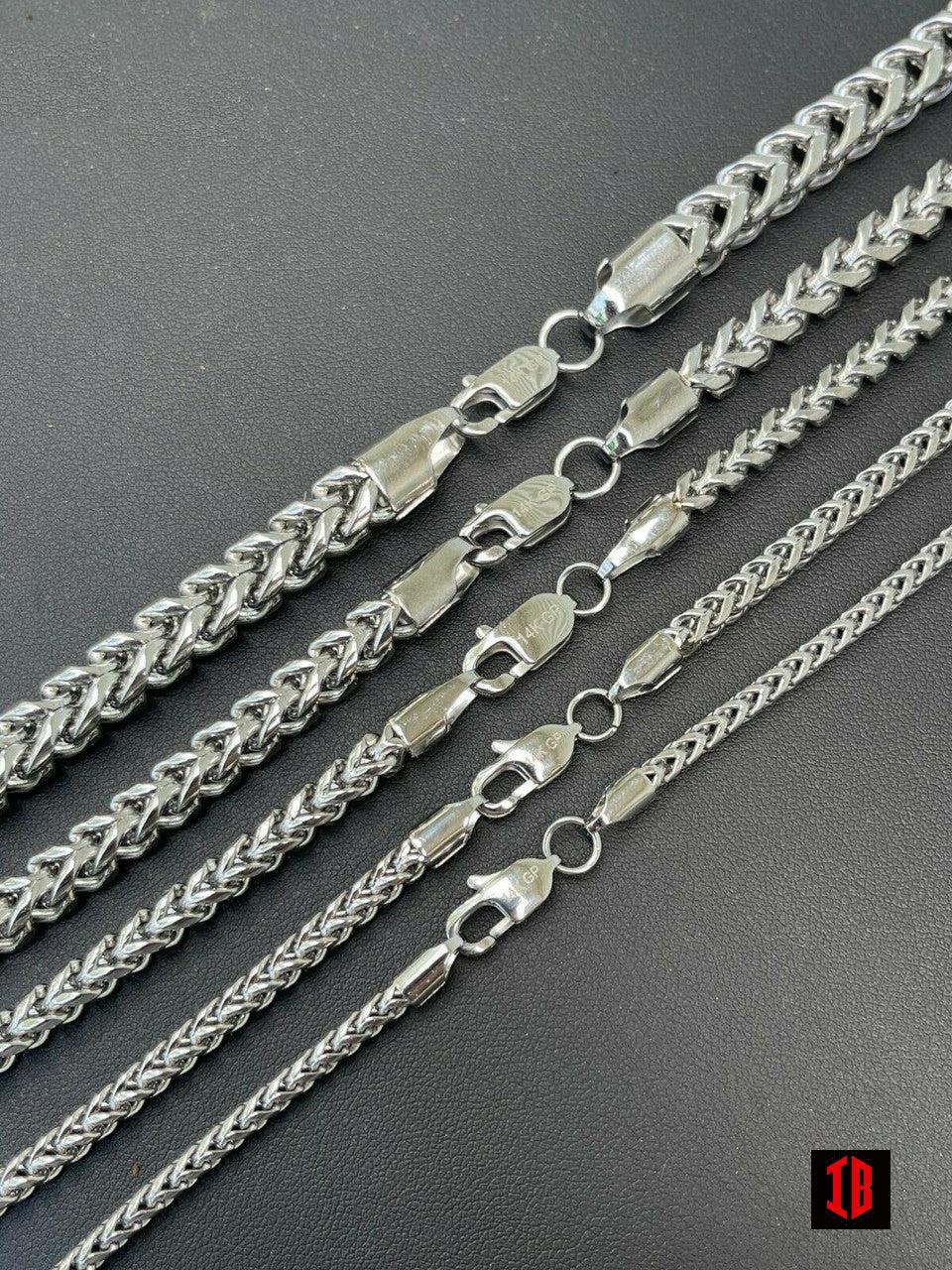 WHITE GOLD Men's Franco Chain 14k Gold Plated Stainless Steel BEST QUALITY! 3-8mm HEAVY!