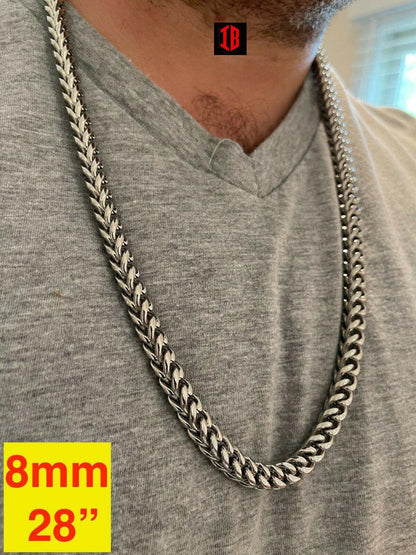 WHITE GOLD Men's Franco Chain 14k Gold Plated Stainless Steel BEST QUALITY! 3-8mm HEAVY!