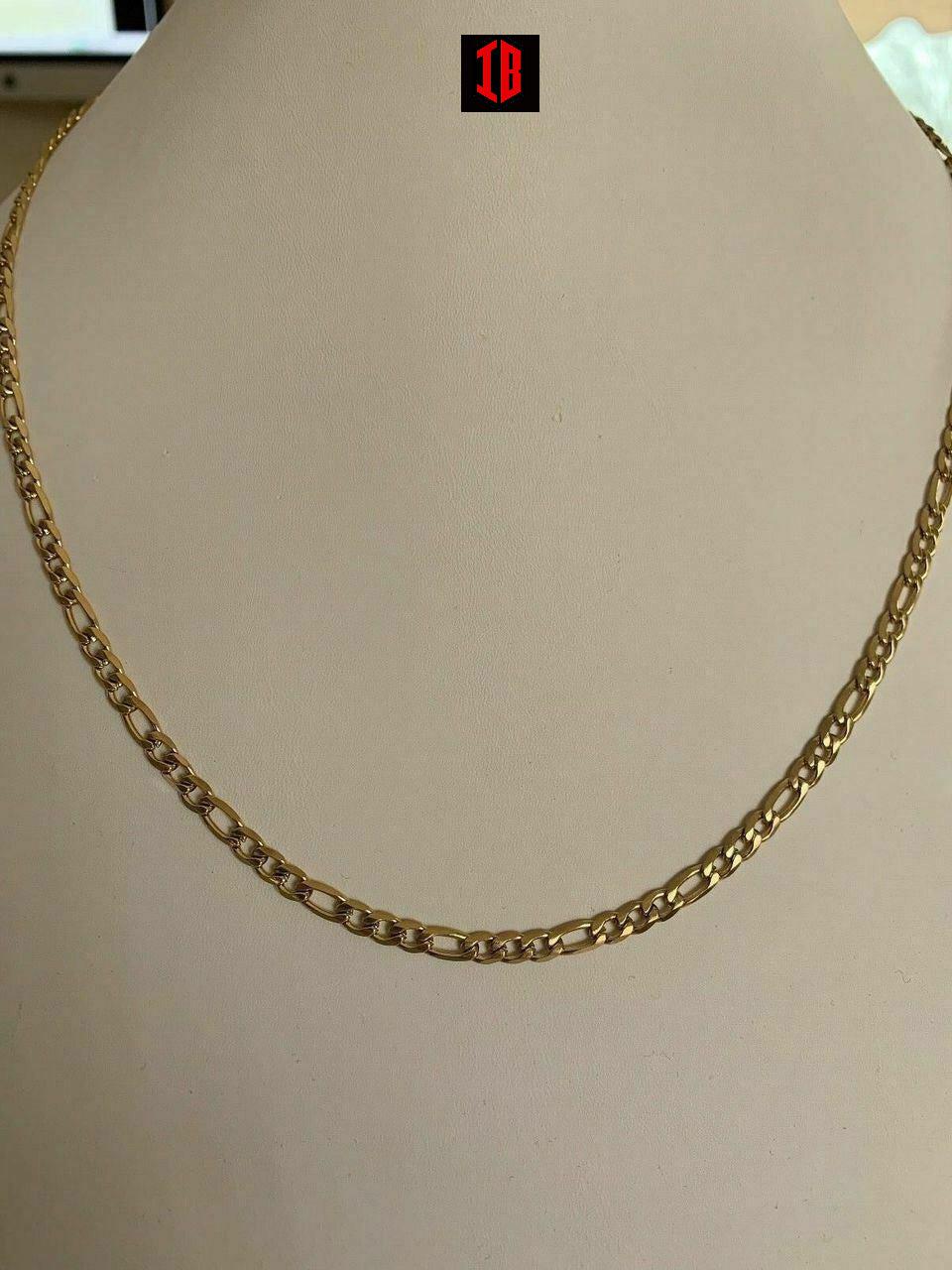 Men's Gold Figaro Chain 5mm 14k Yellow Gold Over Stainless Steel 18-30inch Lengths