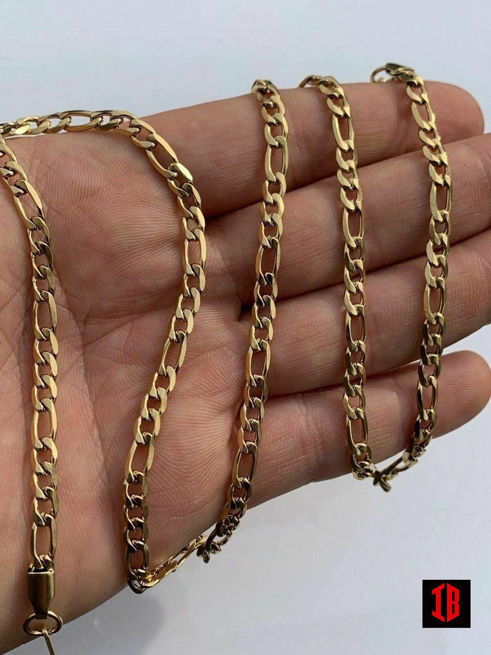 Men's Gold Figaro Chain 5mm 14k Yellow Gold Over Stainless Steel 18-30" Lengths