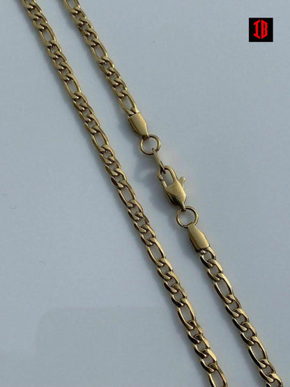 Men's Gold Figaro Chain 5mm 14k Yellow Gold Over Stainless Steel 18-30" Lengths