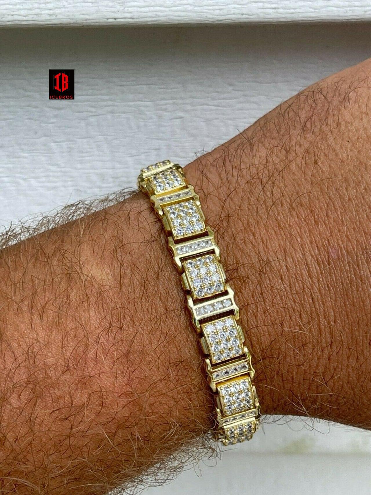Mens Iced Presidential Bracelet WHITE Gold Over Solid 925 Silver Diamonds