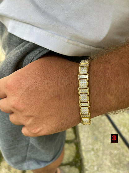 Mens Iced Presidential Bracelet 14k Yellow Gold Over Solid 925 Silver Diamonds