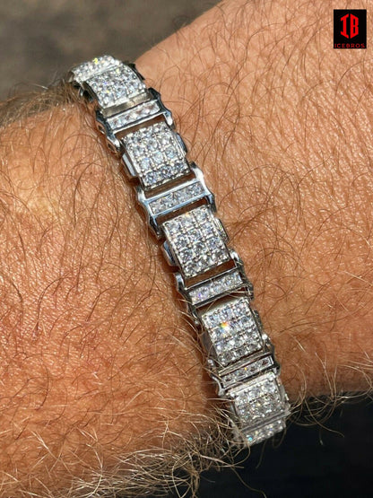 Mens Iced Presidential Bracelet WHITE Gold Over Solid 925 Silver Diamonds