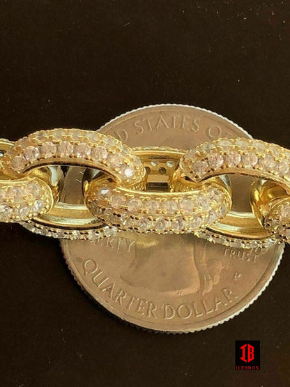 Mens Iced Hip Hop Rolo Bracelet WHITE GOLD Solid 925 Silver Diamonds 12mm