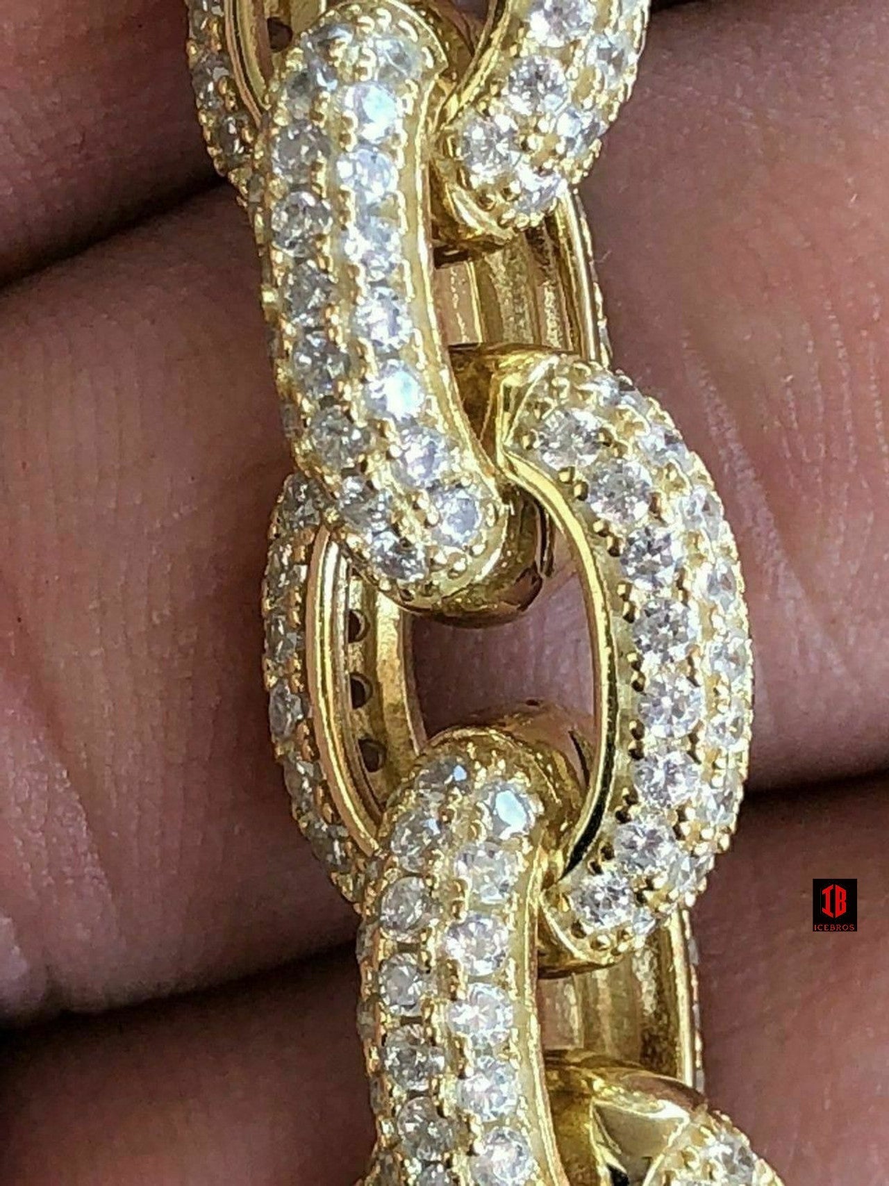 Mens Iced Hip Hop Rolo Bracelet PINK ROSE GOLD Solid 925 Silver Diamonds 12mm