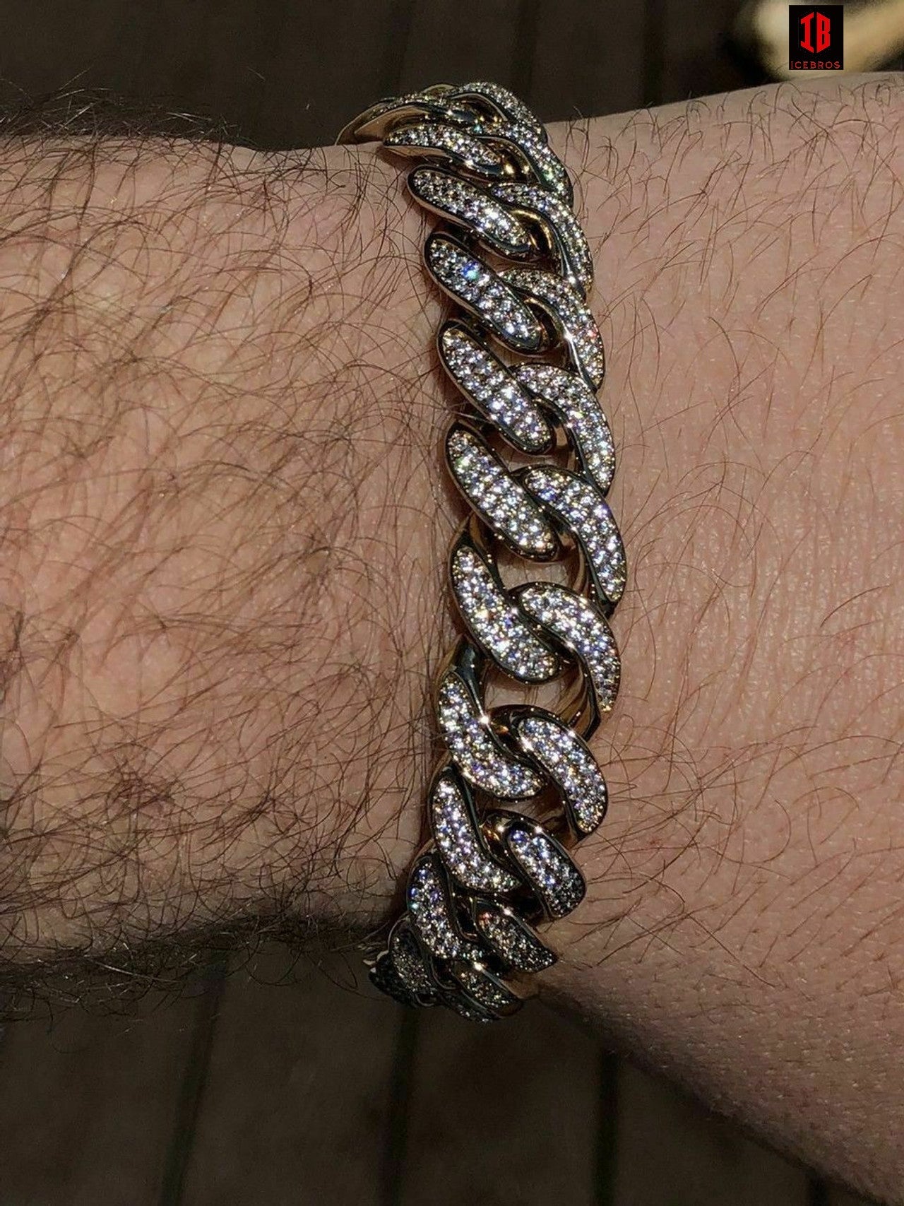 Mens ICY Miami Cuban Link 8.5inch Bracelet 14k Gold Plated 12mm 10ct Lab Diamonds