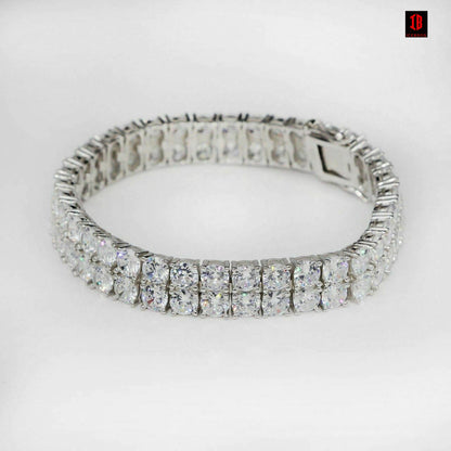 Mens Ladies 10mm Thick Two Row Tennis Bracelet Solid 925 Silver 6-9" 5mm Diamond