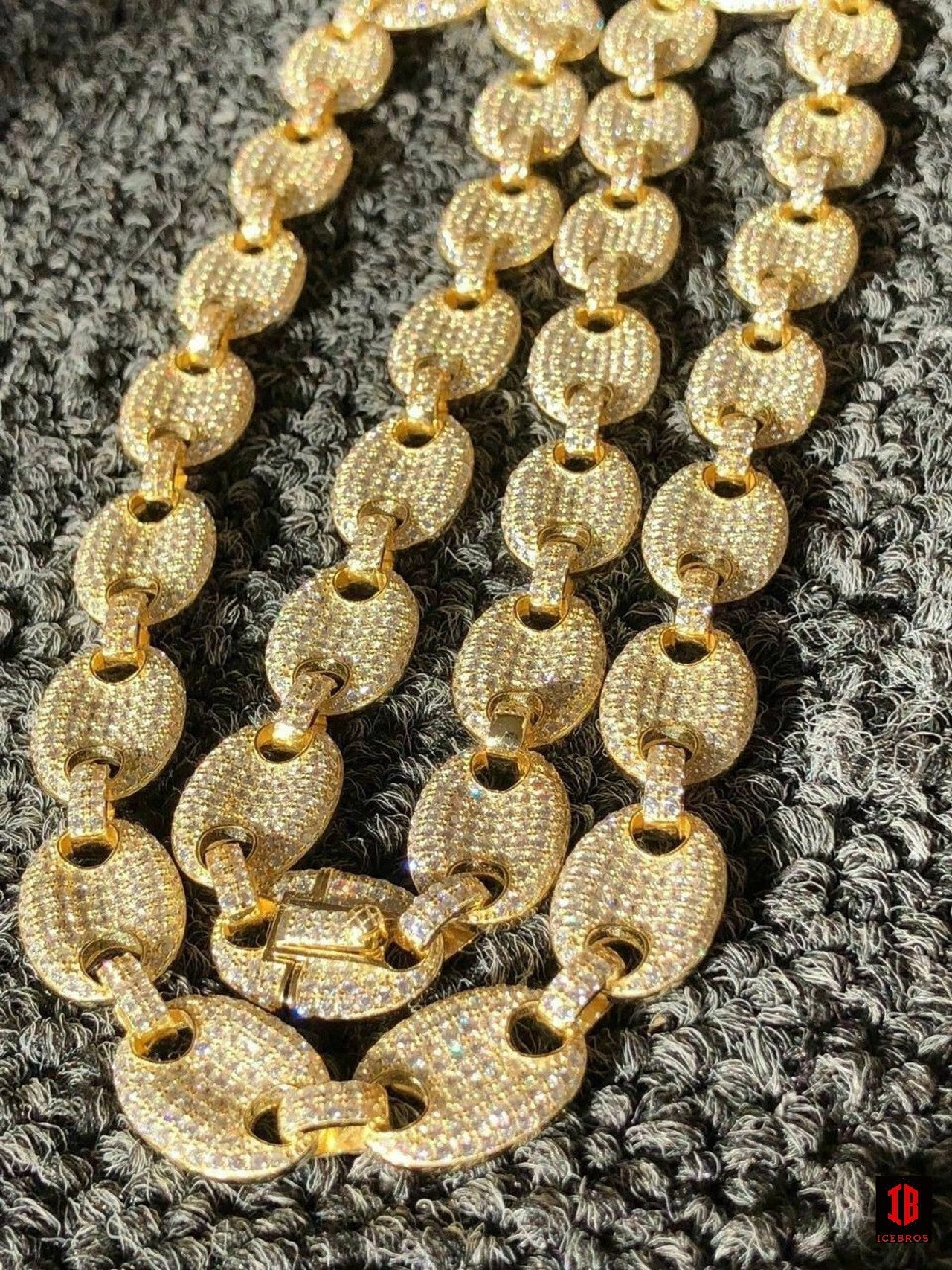 YELLOW GOLD Men's Mariner Gucci Link Chain ICY Man Made Diamonds Solid 925 Silver 8mm Thick