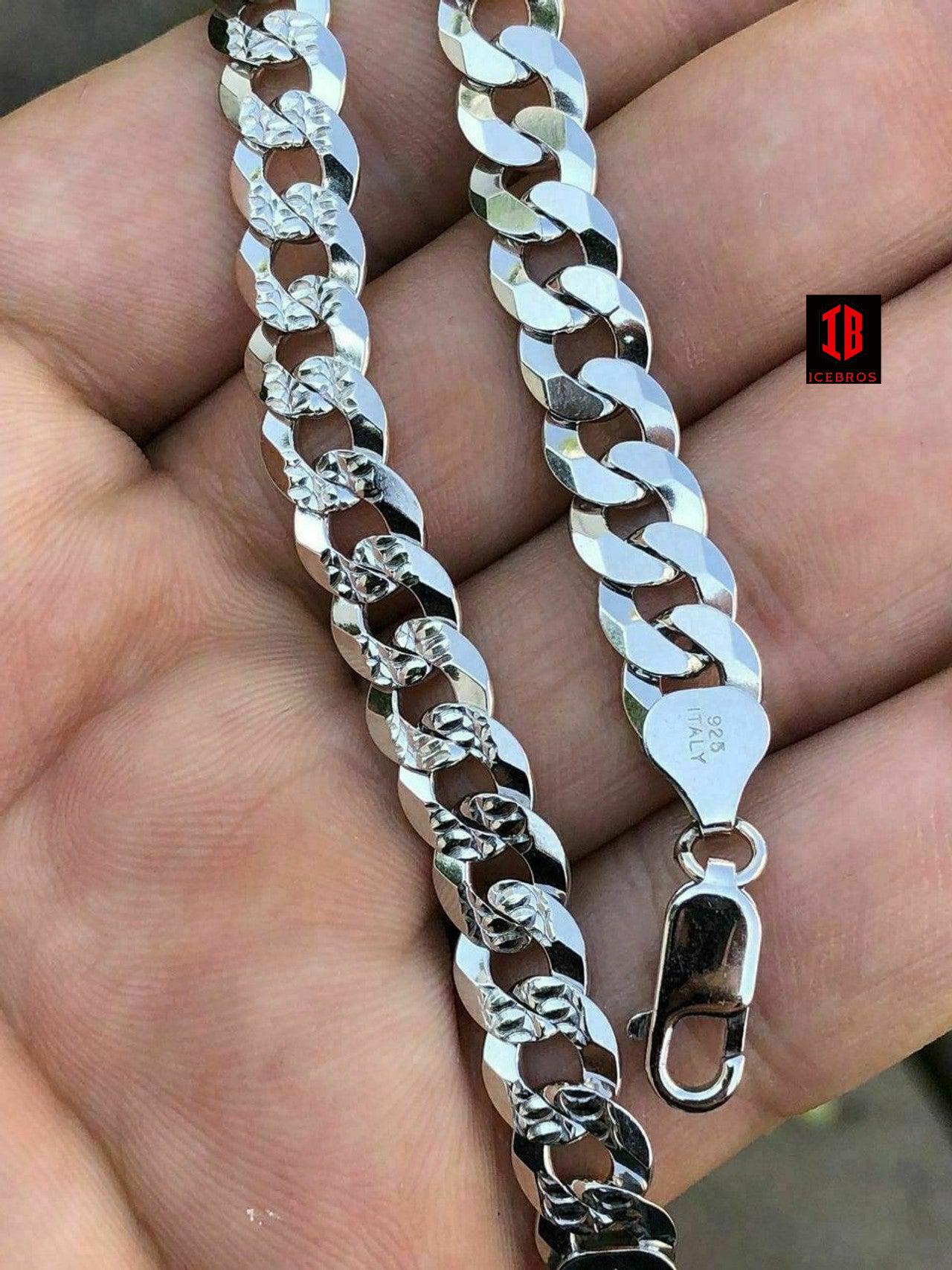 Real Solid 925 Vermeil Silver Mens Miami Cuban Link Bracelet Diamond Cut (5mm,8mm)