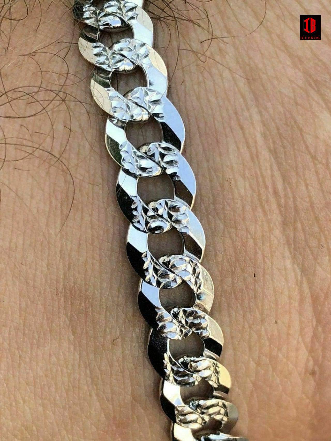 Real Solid 925 Vermeil Silver Mens Miami Cuban Link Bracelet Diamond Cut (5mm,8mm)