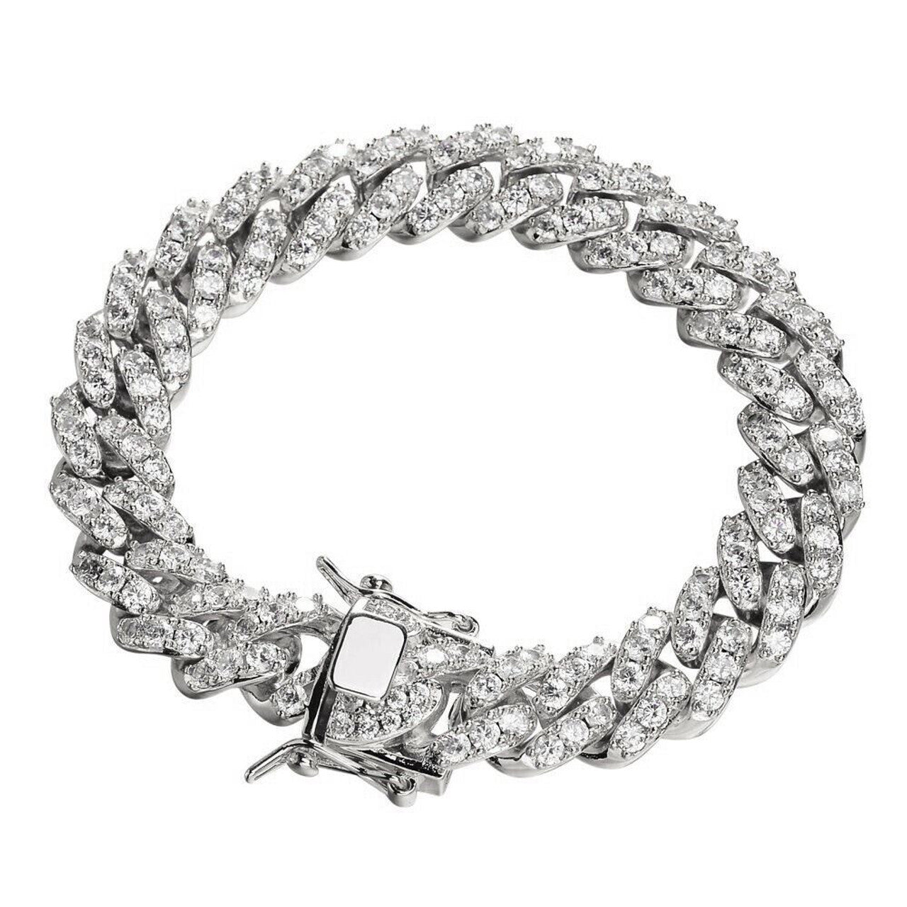 WHITE GOLD Mens Miami Cuban Bracelet REAL Solid 925 Sterling Silver Iced CZ Heavy Link 75g