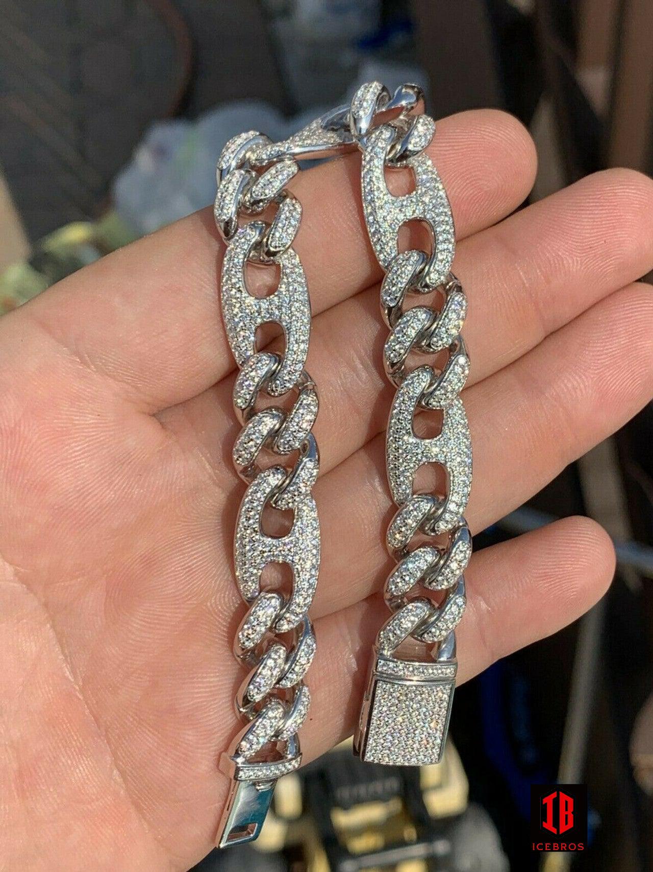 WHITE GOLD Mens Miami Cuban Iced Gucci Link Bracelet Solid 925 Silver Hip Hop Flooded Out