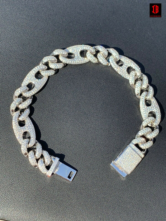 WHITE GOLD Mens Miami Cuban Iced Gucci Link Bracelet Solid 925 Silver Hip Hop Flooded Out