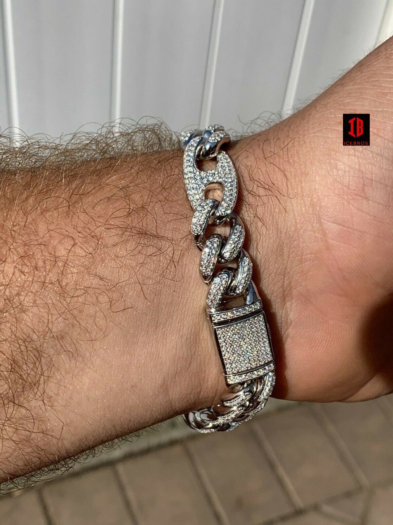 WHITE GOLD Mens Miami Cuban Iced Gucci Link Bracelet Solid 925 Silver Hip Hop Flooded Out