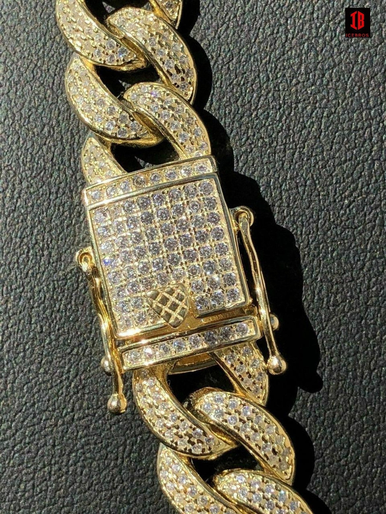 TRI-TONE GOLD Mens Cuban Miami Link 12mm Chain 925 Silver 40-60ct Man Made Diamonds 18-30inch