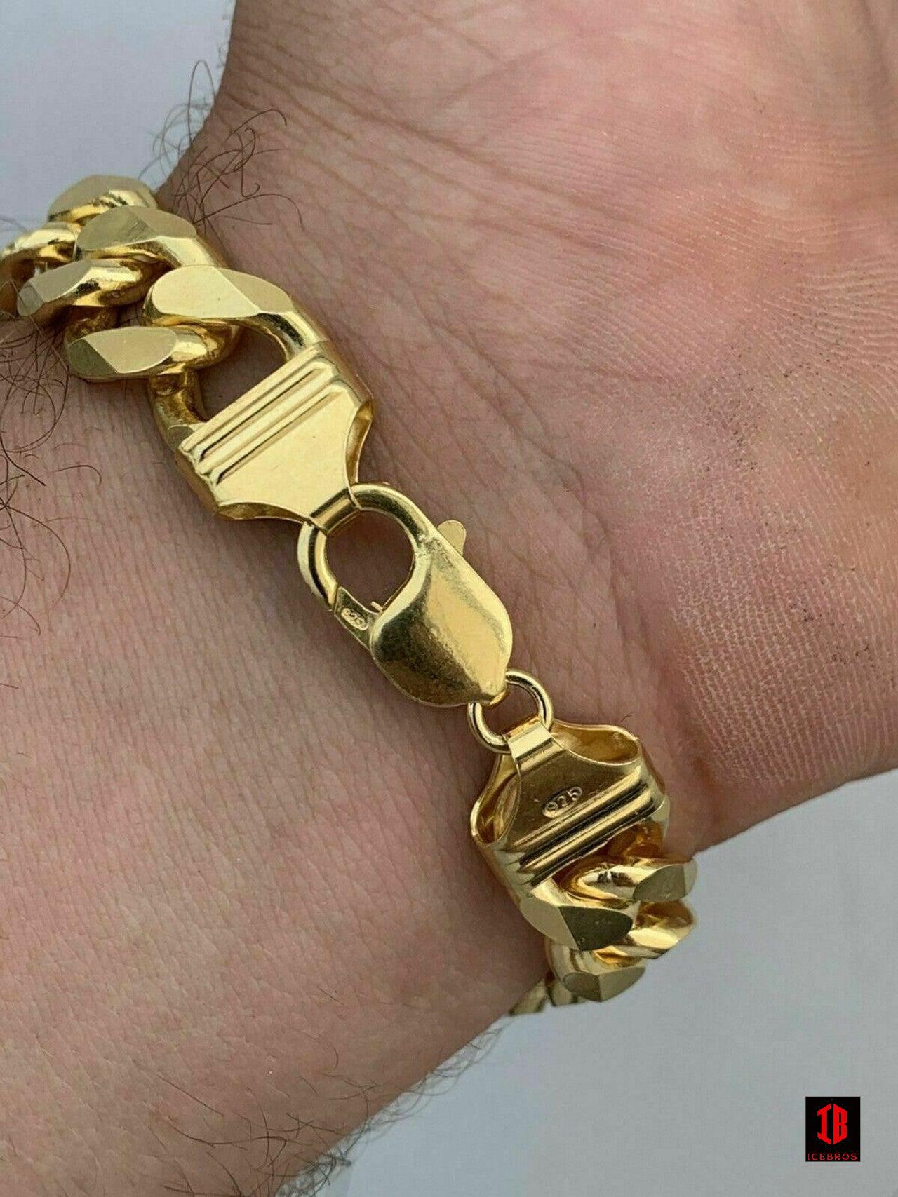 14k Gold Vermeil Over 925 Sterling Silver Miami Cuban Curb Link Bracelet Made In Italy