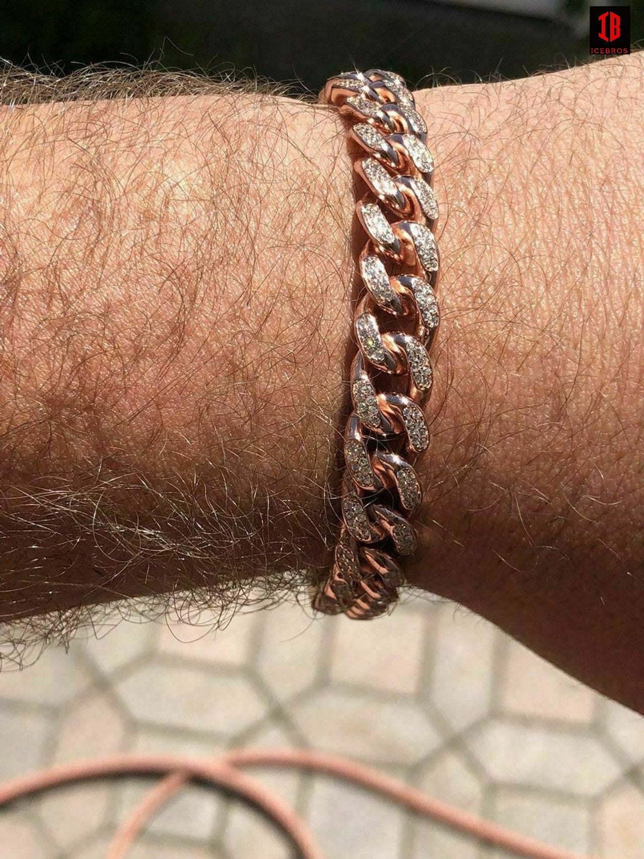 ROSE GOLD Mens Miami Cuban Link Bracelet 14k Rose Gold Over Solid 925 Silver Diamonds