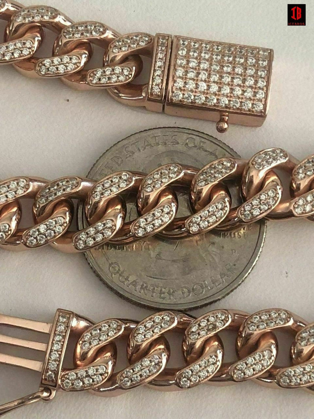 ROSE GOLD Mens Miami Cuban Link Bracelet 14k Rose Gold Over Solid 925 Silver Diamonds