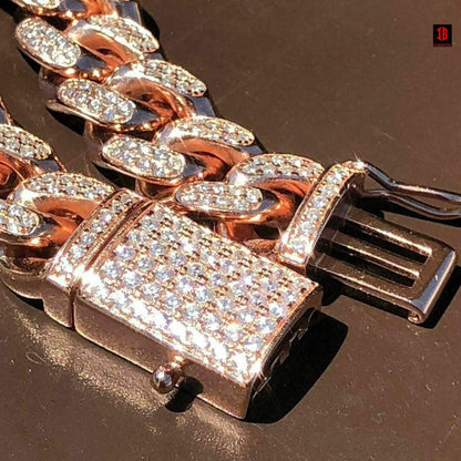 WHITE GOLD Mens Miami Cuban Link Bracelet 14k Rose Gold Over Solid 925 Silver Diamonds