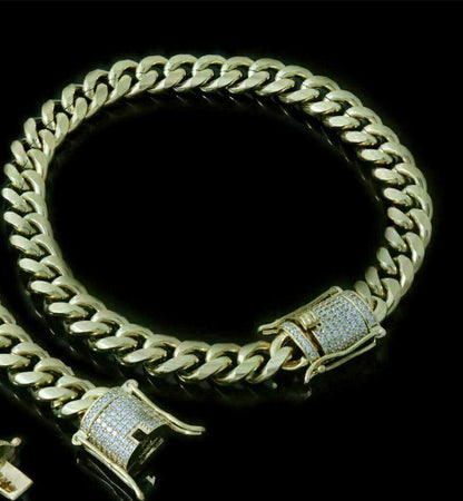 (8MM) Miami Cuban Link Bracelet 1ct Diamond Clasp 14k 18k Gold Plated Stainless Steel