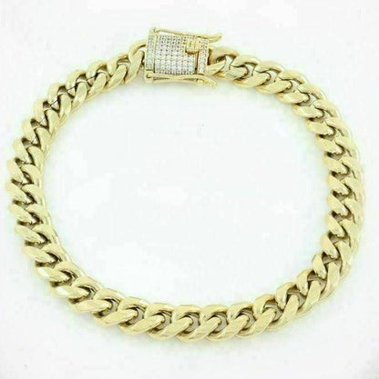 (8MM) Miami Cuban Link Bracelet 1ct Diamond Clasp 14k 18k Gold Plated Stainless Steel