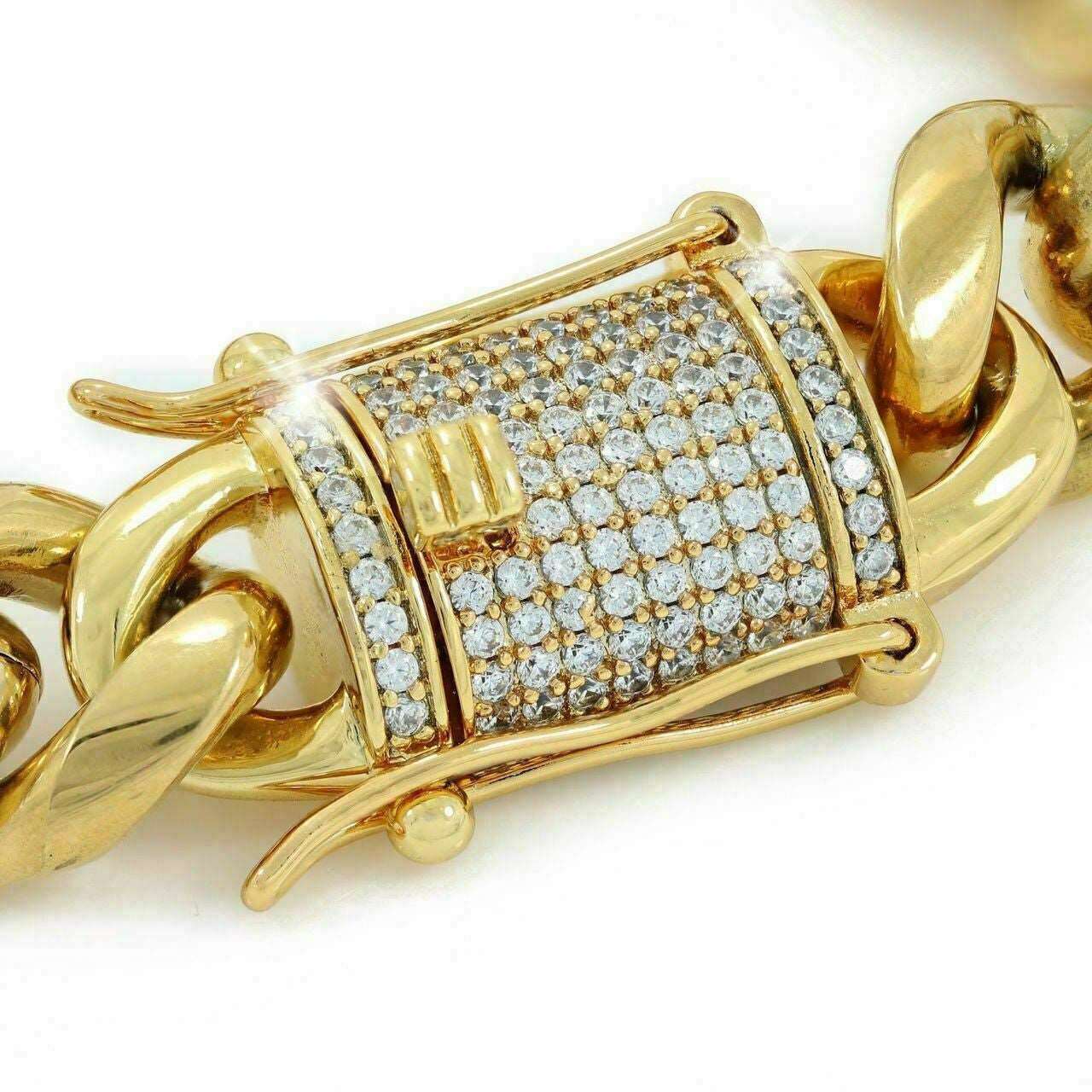 (14MM) Miami Cuban Link Bracelet 1ct Diamond Clasp 14k 18k Gold Plated Stainless Steel