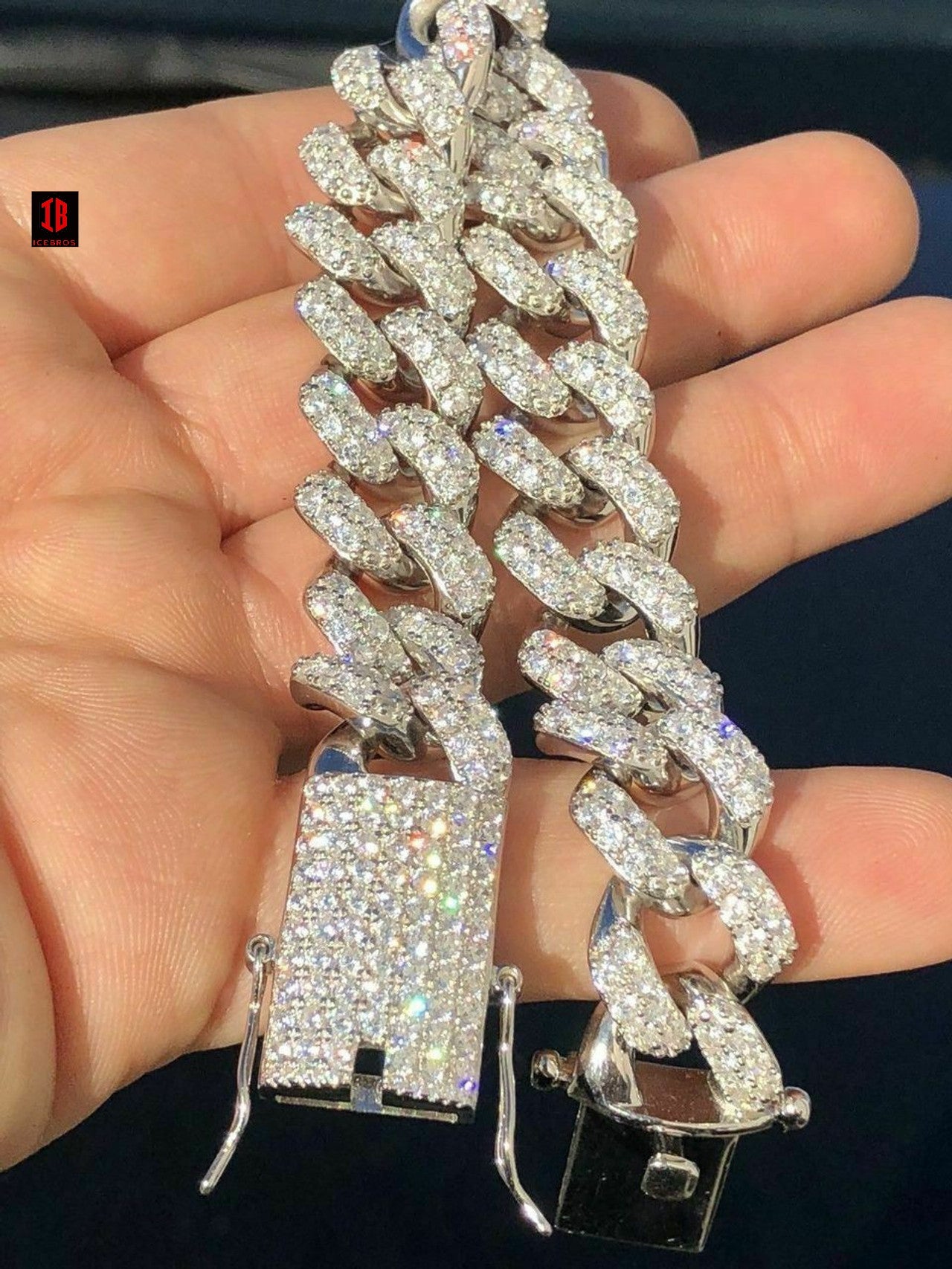 WHITE GOLD Real Miami Cuban Link Bracelet Iced Diamond Out Solid 925 Sterling Silver HEAVY