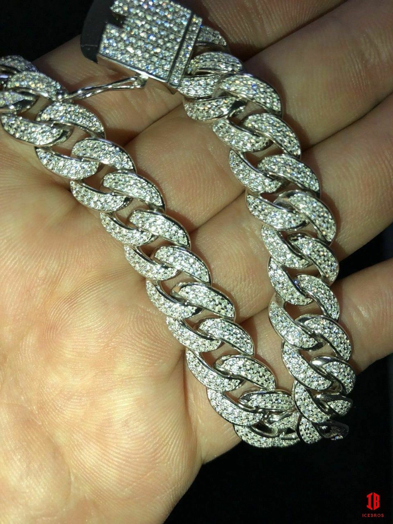 TRI-COLOR GOLD Mens Miami Cuban Link Bracelet Real Icy Solid 925 Silver Man Made Diamonds 12mm Iced